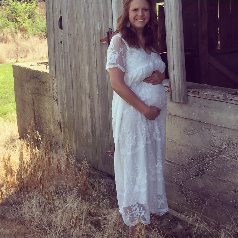 White lace maternity maxi dress